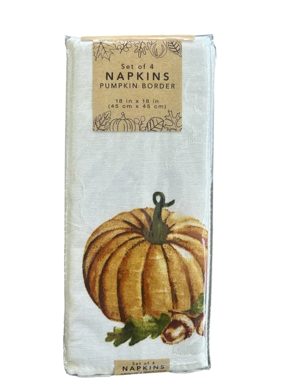 NEW Fall Autumn Pumpkin Border Napkins Set of 4 18